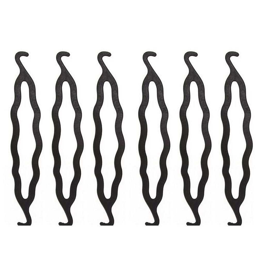 Erioctry 6Pcs Hair Styling Tool: Black Plastic Bun Curlers, Donut Hair Twist Holders, Magic Roll Braid Makers for Women and Girls' Hair Design