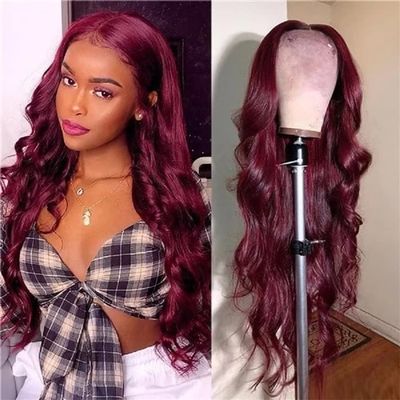 13x4 99J Body Wave Lace Front wig Human Hair Wig HD Transparent Lace Frontal Wig Pre Plucked Brazilian Remy Hair Glueless Wigs for Black Women 150% Density with Baby Hair Natural Hairline 22inch