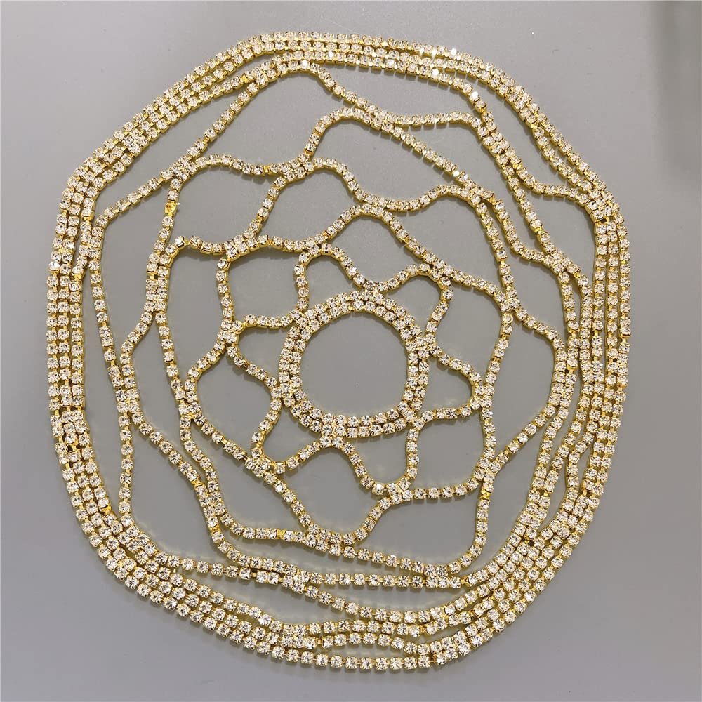 2Chique Boutique Women's Mesh Round Rhinestone Head Chain Hairpiece Hair Accessories (Gold)