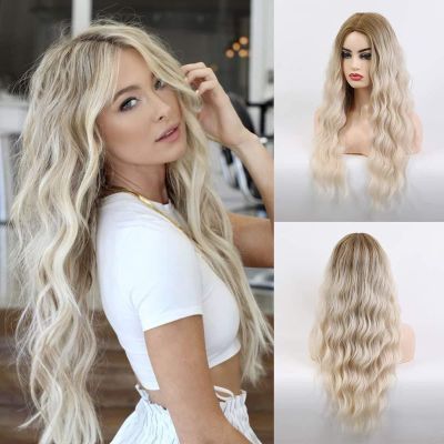 TNXZ Hair Replacement Wigs Deep Wave Frontal Wig Wigs for Women Long Wavy Gold Wig Heat Resistant Hair for Girls Daily Party Use,Gold