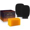 VALITIC 2 Pack Kojic Acid Vitamin C & Retinol Soap Bars for Dark Spot Bundle with 2 Black Exfoliating Gloves for Body Scrubs view 1