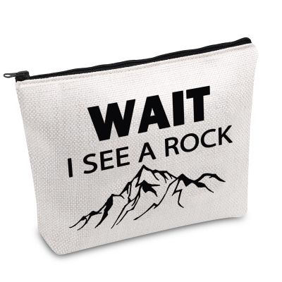 PWHAOO Geology Zipper Pouch Bag Wait I See A Rock Cosmetic Bag Rock Collector Makeup Bag Geology Teacher Gift (WAIT B)