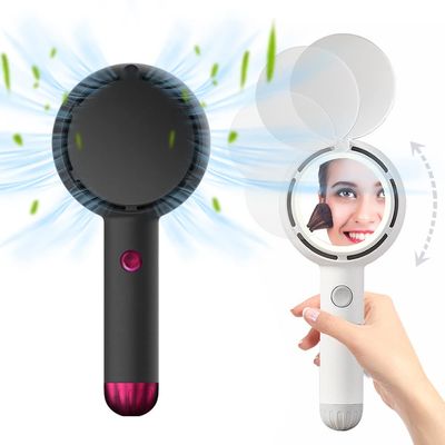 NORMIA RITA 3-In-1 Mini Handheld Fan with Mirror for Makeup, Portable Makeup Fan USB Rechargeable Personal Cooling Fan Mini Eyelash Fan with Mirror and Fill Light, for Women Girls Travel Office