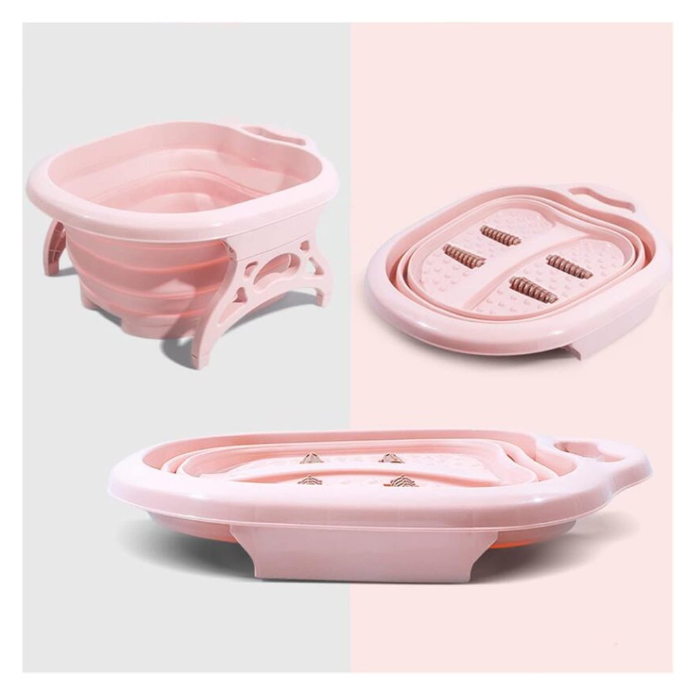 Collapsible Foot Soaking Bath Basin with Massage Rollers,Foldable Plastic/Rubber Foot Bath Bucket Tub,Soaking Stress Relief Portable Foot Massage Bucket,Spa Basin for Soaking Tired ( Color : Pink )