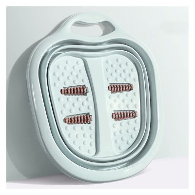 Collapsible Foot Soaking Bath Basin with Massage Rollers,Foldable Plastic/Rubber Foot Bath Bucket Tub,Soaking Stress Relief Portable Foot Massage Bucket,Spa Basin for Soaking Tired ( Color : Blue )