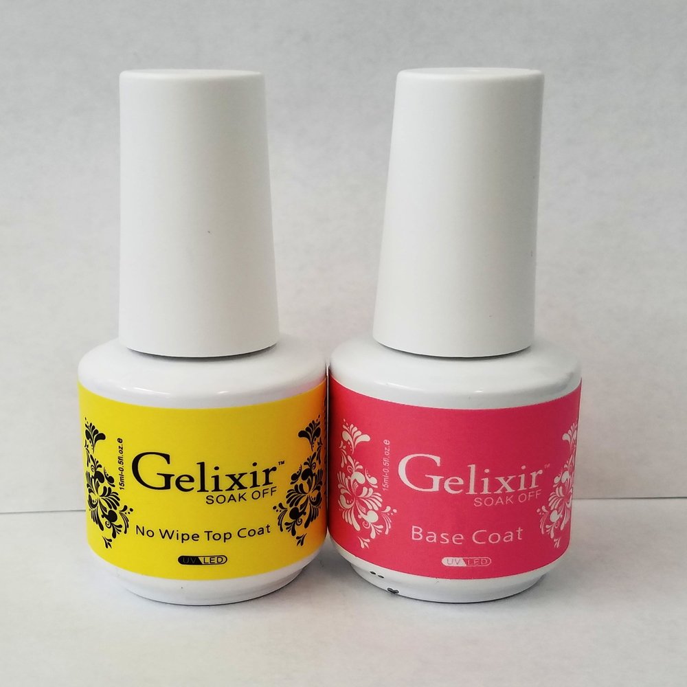 4 set- GELIXIR - Soak Off Gel Base & No-Wipe Top Coat - .5 Oz / 15 mL