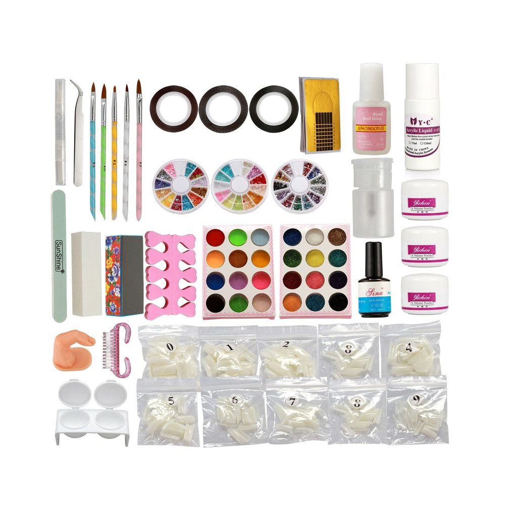 DIY Nail Art Kit ,500pcs Half Nail Tips, Acrylic Liquid Powder, Pump Tool Set by 24/7 Store