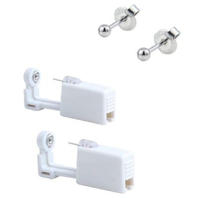 2 Pack Ear Piercing Gun Earring Disposable Ear Stud Gun Sterile No Pain Ear Piercing Gun (Silver)
