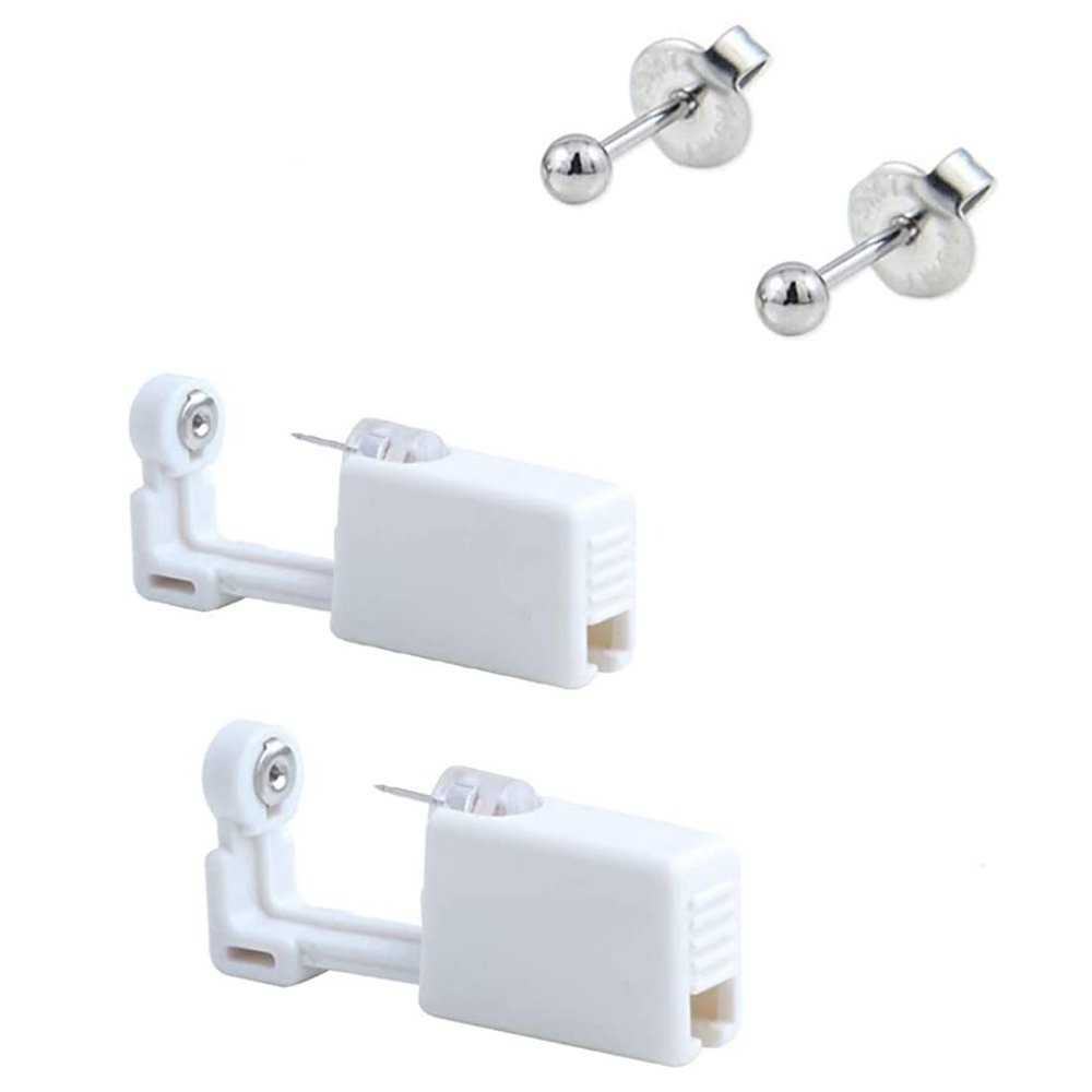 2 Pack Ear Piercing Gun Earring Disposable Ear Stud Gun Sterile No Pain Ear Piercing Gun (Silver)