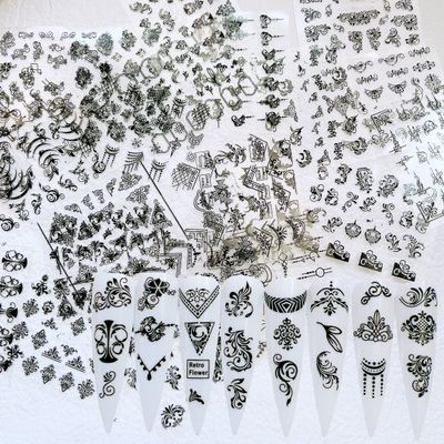NAIL ANGEL 24Sheets Nail Art Adhesive Sticker Sheets Different Black Color Luxury Shapes Sticker Nail Art Deco 10304 (10305)