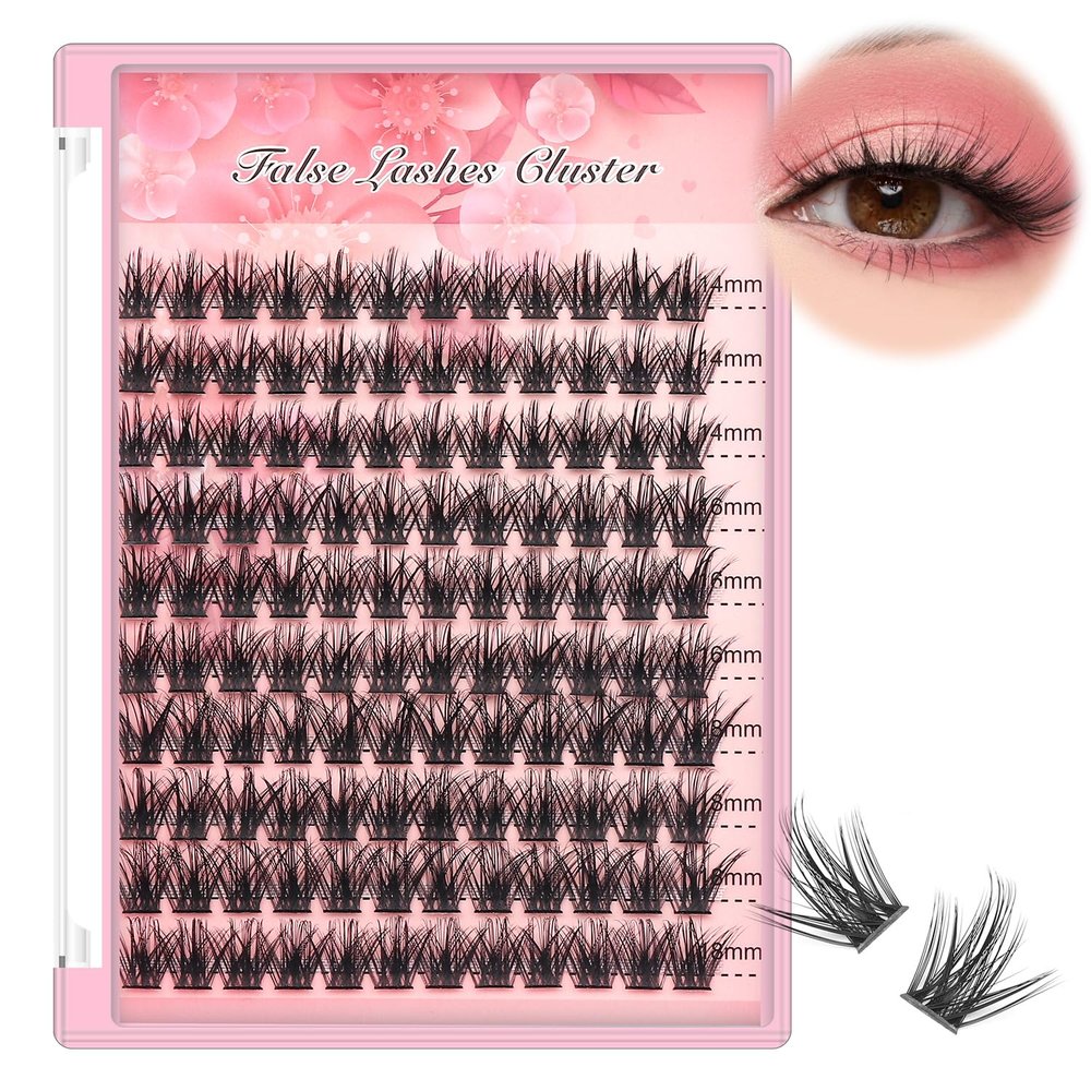 Bodermincer 10-12-14-16mm Mix/14-16-18mm Mix D Curl DIY Clusters Eyelash Extension Dovetail Segmented Lashes 120 Volume Natural Segmented Eyelashes Bundles at Home (14-16-18mm Mix)