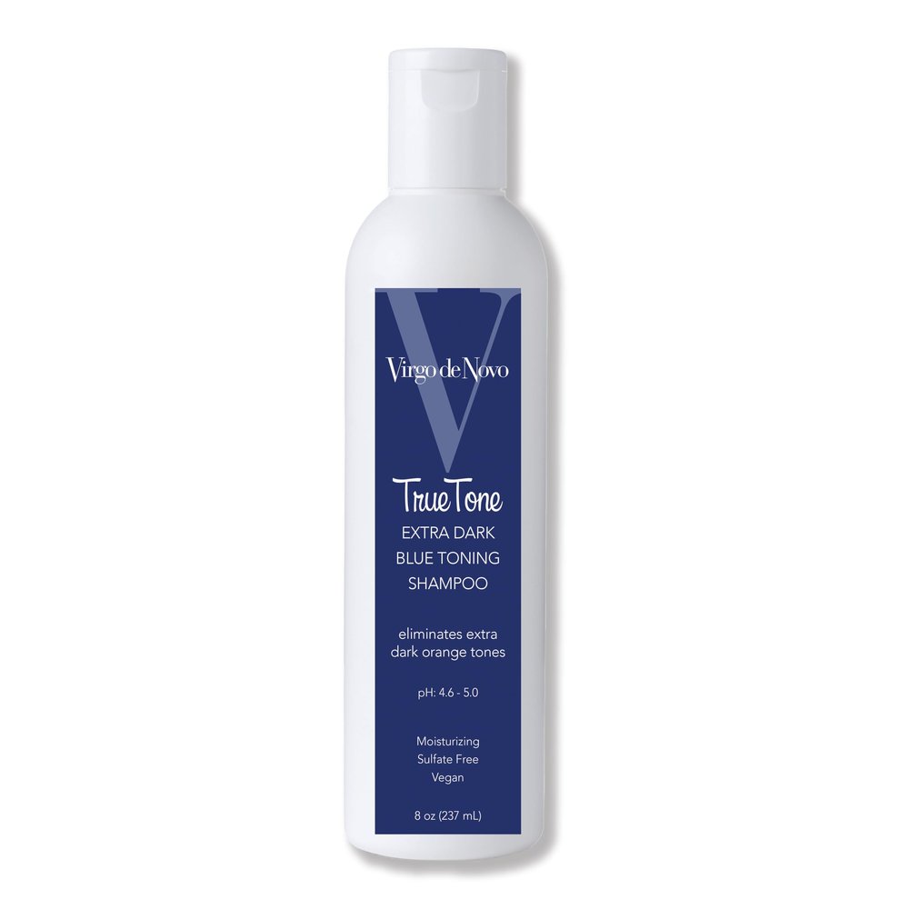 Virgo de Novo Extra Dark Blue Toning Shampoo 8 oz Neutralizes Dark, Stubborn Orange & Brassy Tones in Lightened Brunette, Brown & Balayage Hair Non-Drying, Sulfate-Free, Vegan, Color-Safe Cleanser