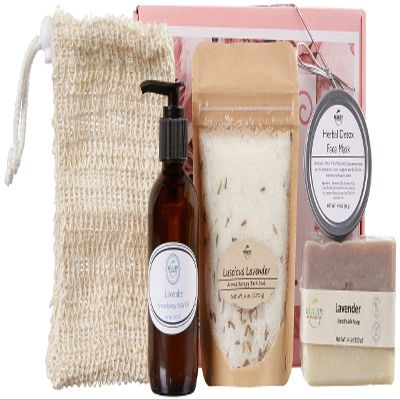 Lavender Self Care Gift Box for Women, Spa Care Package for Mom, for Wife, Handmade, Organic, and Natural Ingredients Face and Body Care Basket for Mother's Day, Birthday, Christmas