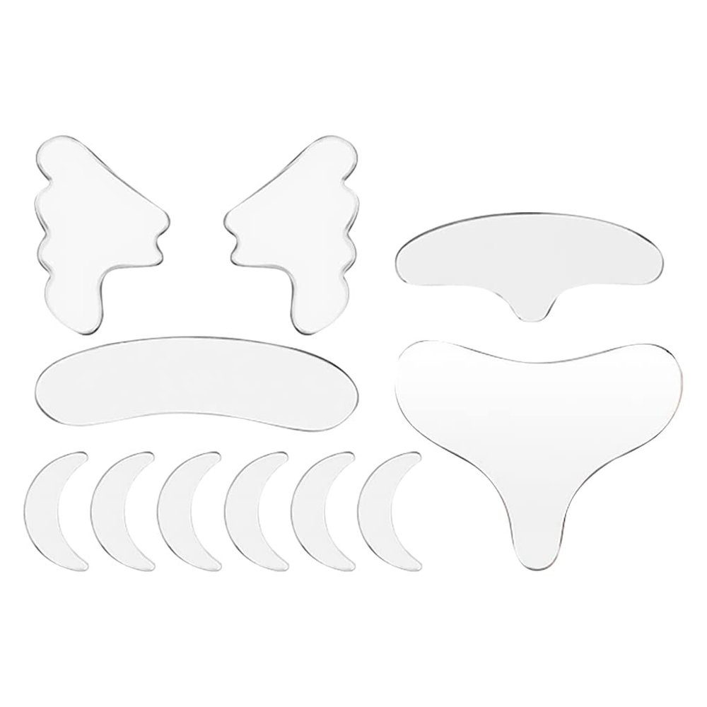 Reusable Wrinkles Patches, Silicone Neck Wrinkle Patches Pad, Easy to Use Forehead Pad Set, Not Irritating Cleavage Pad Eye Cheek Stick for Chest, Neck, Eye, Cheek, and Forehead, Transparent, 11PCS