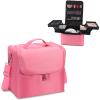 Deciniee Large Pink Makeup Nail Polish Organizer Bag, 4 Tier Professional Makeup Case, Waterproof Nylon, Travel/On-the-go Makeup Storage view 1