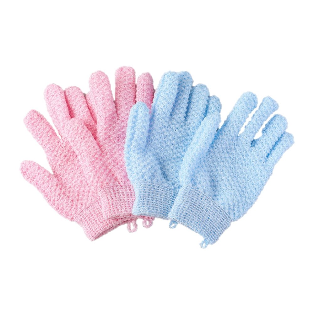 Exfoliating Bath Shower Gloves for Men Women 2 Pairs for Shower, Spa, Massage and Body Scrubs, Dead Skin Cell Remover (with Attached Hanging Loop)