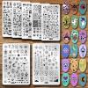 7pcs Star Moon Halloween Design Stamping Plates Nail Art Kit Starry Galaxy Night Sky Large Nail Stamp Templates Skull Ghost Witch Pumpkin Nail Stamper Plate Heart Sun Spider Bat Printing Nail Stencils view 1