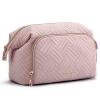 BAGSMART Travel Makeup Bag, Cosmetic Bag Make Up Organizer Case,Large Wide-open Pouch for Women Purse for Toiletries Accessories Brushes Pink view 1