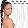 8 Pieces Long Rhinestone Hair Chains,Punk Tassel Hair Clips Bling Crystal Hair Extension 20 Inch Head Chain Silver Decorative Hair Clip Hairpin for Women and Girls Nightclub Party Daily Headwear view 1