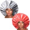 VEABEST jumbo eatra large shower cap for women reusable waterproof, 2 Packs adjustable shower cap bath hair cap for women thick, long hair, locs, braids (Black White Grey Red) view 2