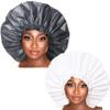 VEABEST jumbo eatra large shower cap for women reusable waterproof, 2 Packs adjustable shower cap bath hair cap for women thick, long hair, locs, braids (Black White Grey Red) view 3