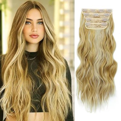 4PCS Clip in Hair Extensions 20 Inch Curly Clip in Long Wavy Thick Full Head Synthetic Hair Extensions Double Weft Soft Natural Hair Extension Hairpieces for Women 190g