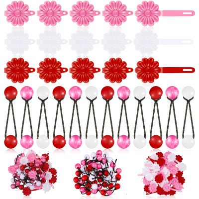 72 Pcs Hair Accessories Set - Barrettes, Balls, Bows, Flowers, and Clips for Girls, Baby, and Toddler (Red, White, Pink)