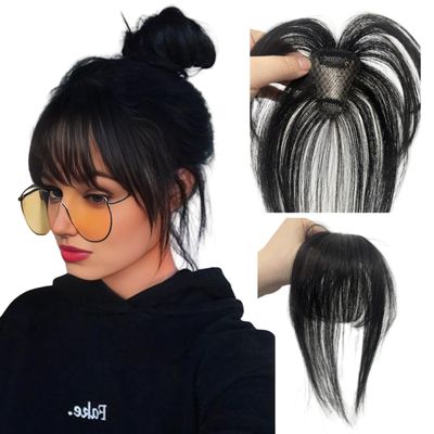 100% Human Hair Topper For Women Thin Breathable Middle Part Straight Hair with 3D Air Bangs Wiglets Hairpieces (Natural Color)