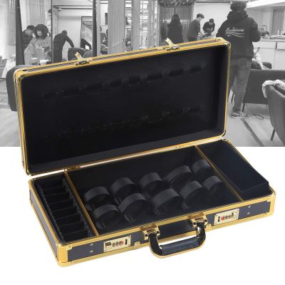 Barber Case Stylist Suitcase, Hair Stylist Tool Kits Organizer, Professional Barber Travel Carry Case for Hair Scissors Tools, Barber Carrying Case with Code Lock, Black+Gold