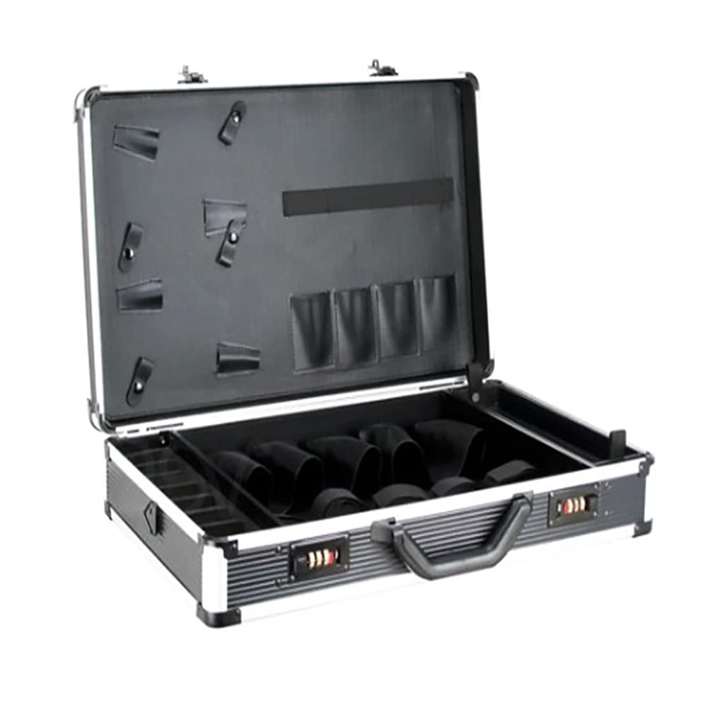 Beauty Salon Barber Case, Professional Barber Hard Carrying Case Storage Box, Portable Travel Stylist Tool Box with Lock, Barber Tool Organizer for Clippers Trimmers Shears Scissors, White+Black
