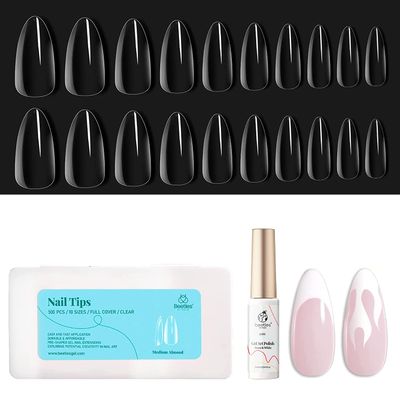 beetles Gel Polish Swirl Nail Art Gel Liner - 1 pcs 7ml Classic White Color and Gel Nail Tips Kit 500Pcs Clear Full Cover Medium Almond Pre