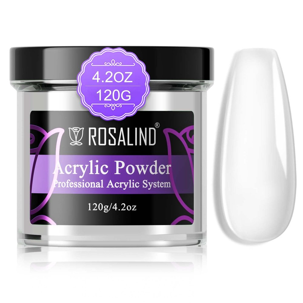 ROSALIND 120g/4.23oz Clear Acrylic Nail Powder for Professional Extension - Polymer Powder for French Nail Carving, No Lamp Needed