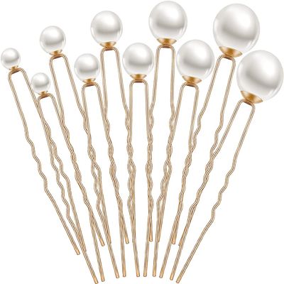 24 Pieces Wedding Pearl Hair Pins Bridal Pearl Rhinestone Hair Pins Hair Accessories U Shape Barrette for Bride Bridesmaid Women Girls