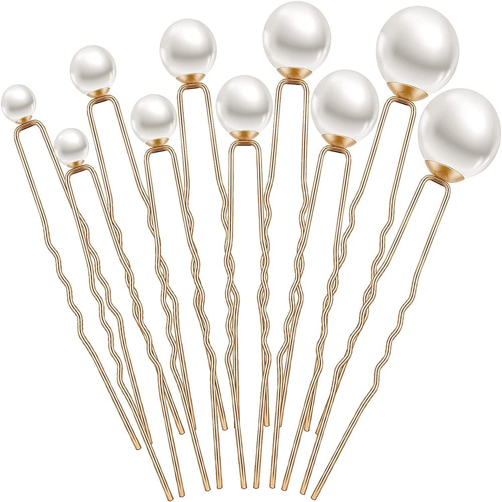24 Pieces Wedding Pearl Hair Pins Bridal Pearl Rhinestone Hair Pins Hair Accessories U Shape Barrette for Bride Bridesmaid Women Girls