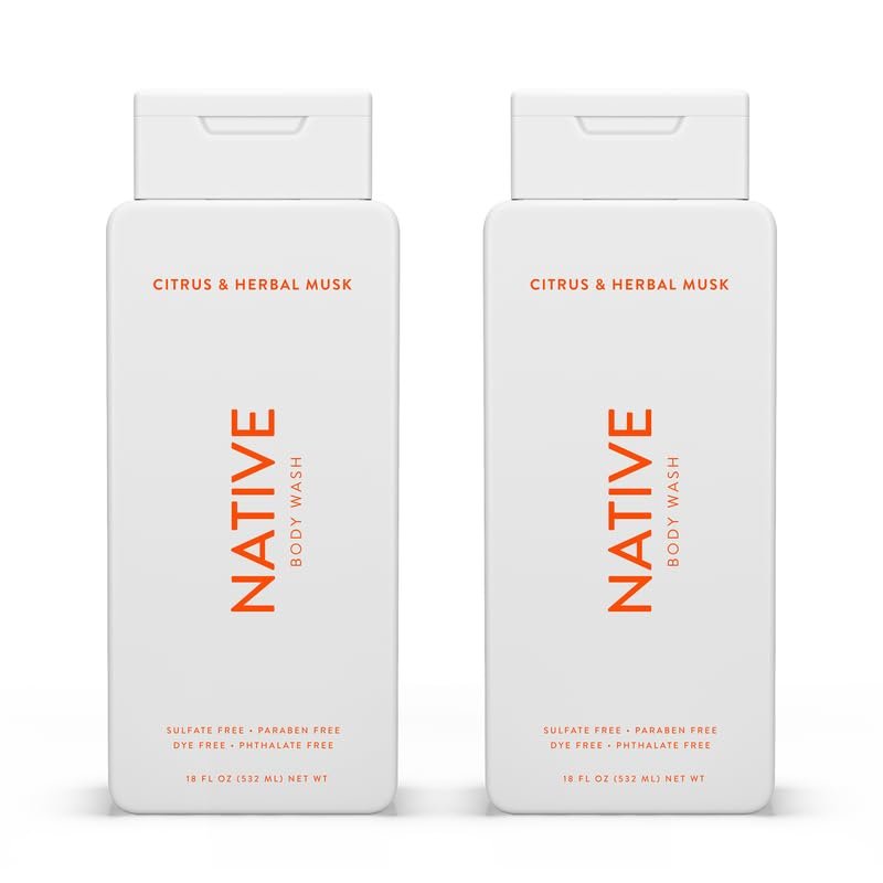 Native Body Wash Contains Naturally Derived Ingredients | For Women & Men, Sulfate, Paraben, & Dye Free Leaving Skin Soft and Hydrated | Citrus & Herbal Musk 18 oz - 2 Pk