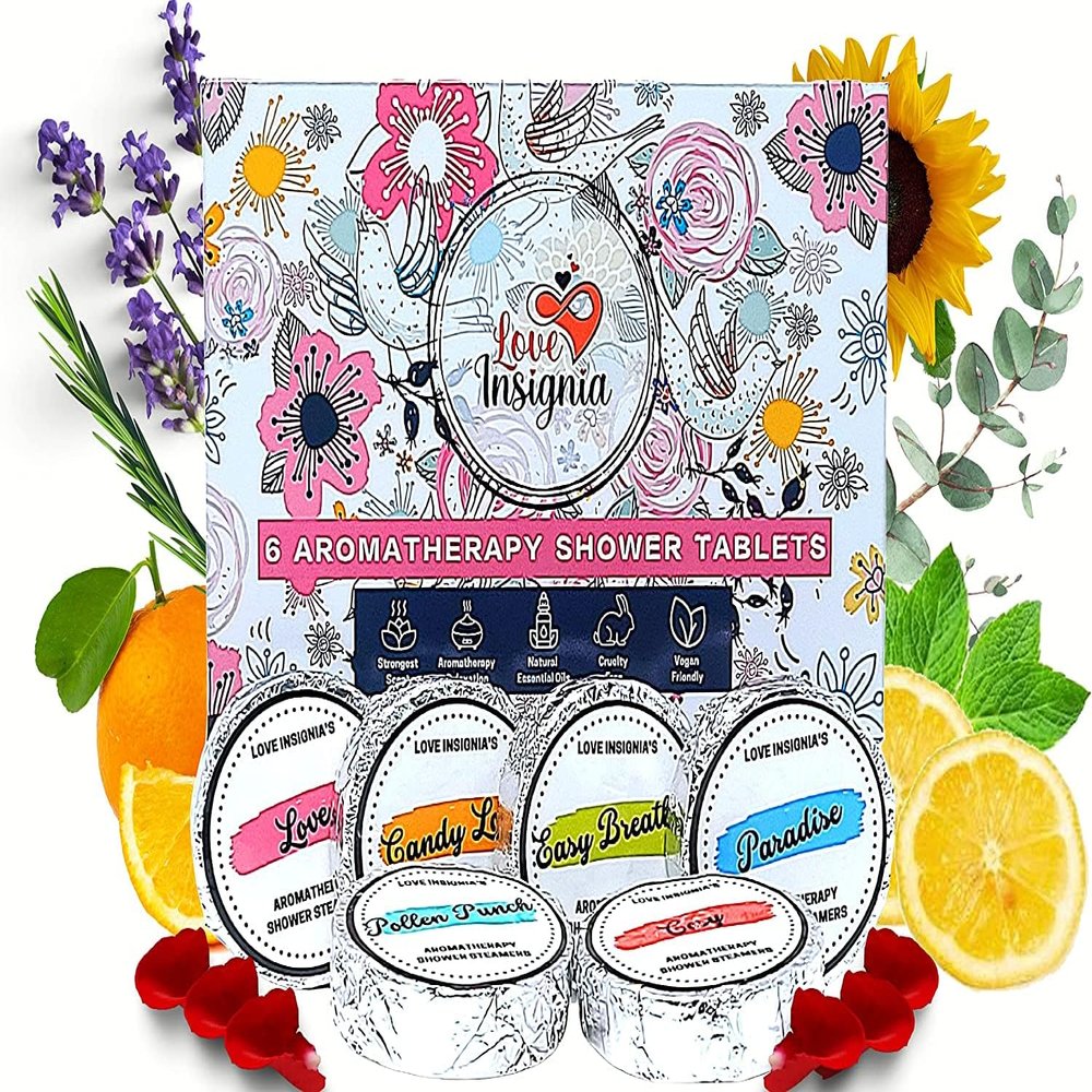Love Insignia Luxury Shower Steamers Aromatherapy - Pack of 6 Shower Bombs with Variety of Essential Oils, Personal Care & Relaxing Shower Steamers Aromatherapy Stress Relief Gift Set for Men & Women
