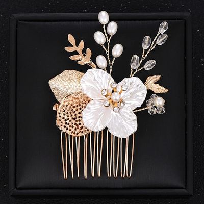 Wedding Headpieces Bride Flower Hair Comb Wedding Hair Ornaments Pearl Small Hair Combs Gold Hairpins Jewelry Tiara Women Combs for Hair Wedding Hair Accessories
