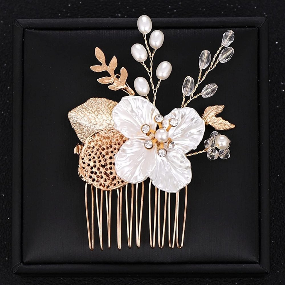Wedding Headpieces Bride Flower Hair Comb Wedding Hair Ornaments Pearl Small Hair Combs Gold Hairpins Jewelry Tiara Women Combs for Hair Wedding Hair Accessories