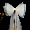 Wedding Headpieces White Bow-Knot Women Barrette Beaded Pearls Bridal Headpiece Wedding Hair Clip Accessories Handmade Yarn Wedding Hair Accessories view 1