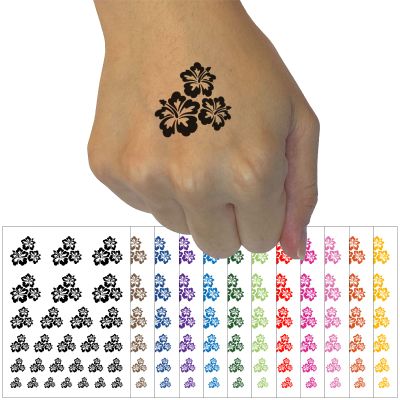 Hibiscus Flower Trio Temporary Tattoo Water Resistant Fake Body Art Set Collection - Black (One Sheet)