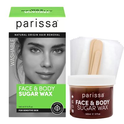 Parissa Natural Microwavable Sugar Wax for Face | Gentle on Sensitive Skin & Hypoallergenic | Includes 20 Strips | 5fl oz (140 ml)