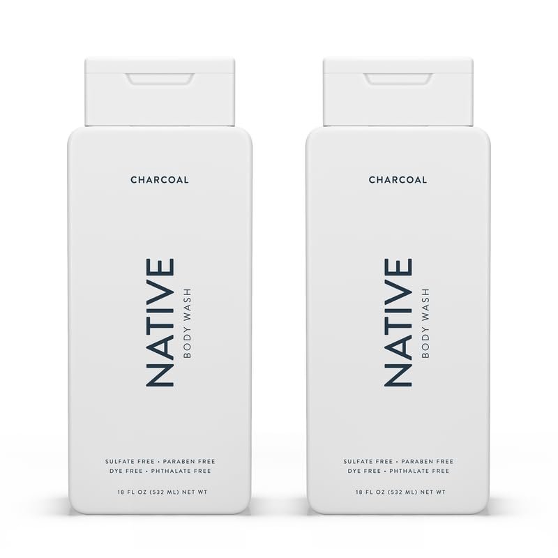Native Body Wash Contains Naturally Derived Ingredients | For Women & Men, Sulfate, Dye, & Paraben Free Leaving Skin Soft and Hydrated | Charcoal 18 oz - 2 Pk