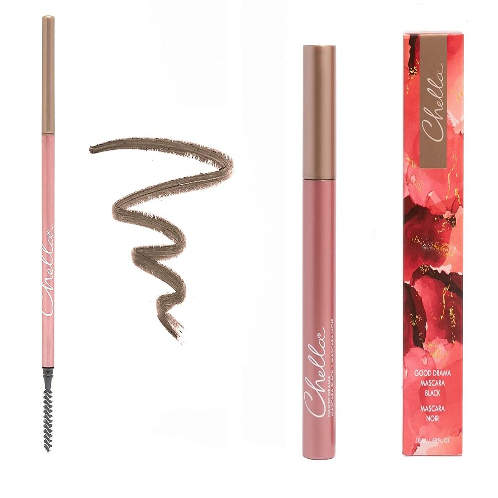 Chella Good Drama Vegan Mascara and Eyebrow Pencil Bundle, Marvelous Medium Brown