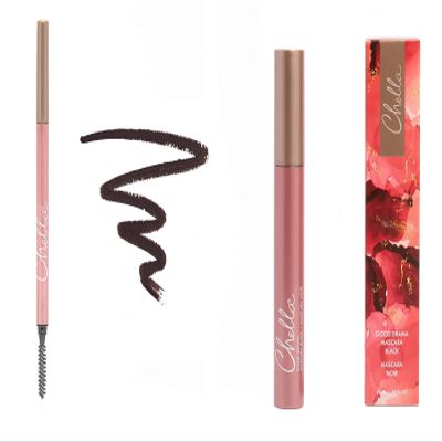 Chella Good Drama Vegan Mascara and Eyebrow Pencil Bundle, Delightful Deep Brown