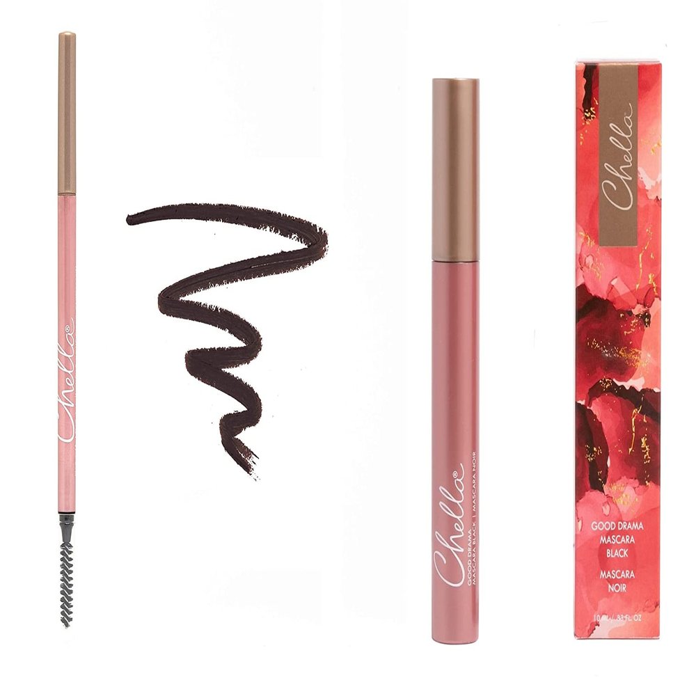 Chella Good Drama Vegan Mascara and Eyebrow Pencil Bundle, Delightful Deep Brown