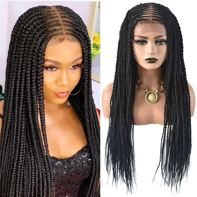 30 Inch Long Braided Wigs for Black Women Lace Front wig with Natural Baby Hair for Woman Lightweight Synthetic Cornrow Box Braids Wigs Glueless Micro Twist Wig for African American Lady