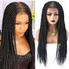30 Inch Long Braided Wigs for Black Women Lace Front wig with Natural Baby Hair for Woman Lightweight Synthetic Cornrow Box Braids Wigs Glueless Micro Twist Wig for African American Lady view 1