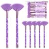 Nuenen 12 Pcs Soft Fan Facial Brushes Mask Acid Applicator Brush for Mud Cream Blush Makeup Peel Glycolic Multi Use Cosmetic Tools with Glitter Quicksand Handle and Pouch(Purple) view 1