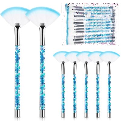 Nuenen 12 Pcs Soft Fan Facial Brushes Mask Acid Applicator Brush for Mud Cream Blush Makeup Peel Glycolic Multi Use Cosmetic Tools with Glitter Quicksand Handle and Pouch(Blue)