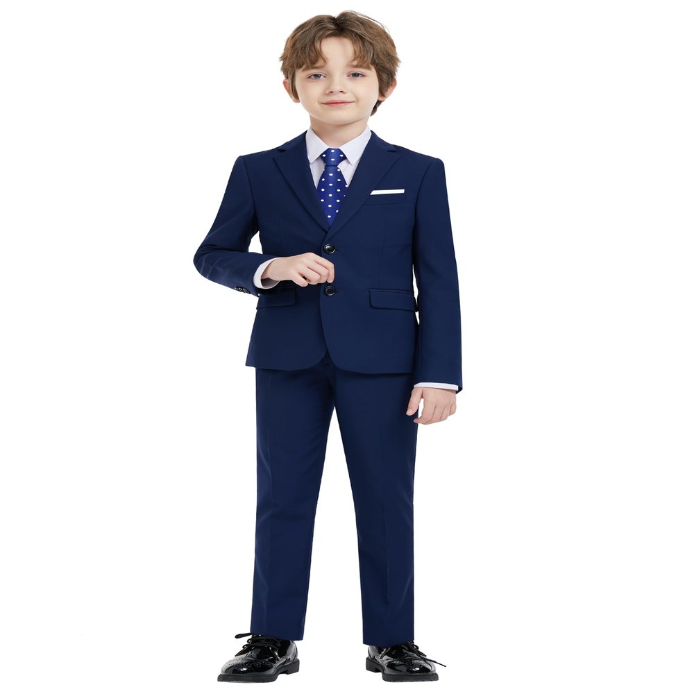 Almighty Magic Boys Navy Blue Suit Slim Fit 5 Pieces Kids Formal Tuxedo for Wedding, Funerals, Proms, Graduation, Thanksgiving and Church Little Boy Suit Size 5